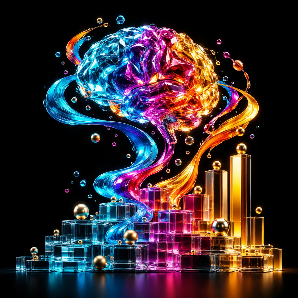 Cerebro de colores que transforma creatividad en estructuras organizadas para el crecimiento empresarial